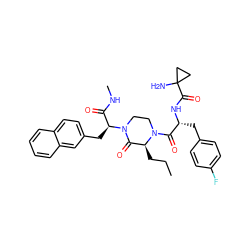 CCC[C@H]1C(=O)N([C@@H](Cc2ccc3ccccc3c2)C(=O)NC)CCN1C(=O)[C@@H](Cc1ccc(F)cc1)NC(=O)C1(N)CC1 ZINC000044307694