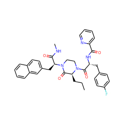 CCC[C@H]1C(=O)N([C@@H](Cc2ccc3ccccc3c2)C(=O)NC)CCN1C(=O)[C@@H](Cc1ccc(F)cc1)NC(=O)c1ccccn1 ZINC000044307064