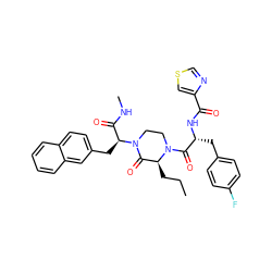 CCC[C@H]1C(=O)N([C@@H](Cc2ccc3ccccc3c2)C(=O)NC)CCN1C(=O)[C@@H](Cc1ccc(F)cc1)NC(=O)c1cscn1 ZINC000044350899