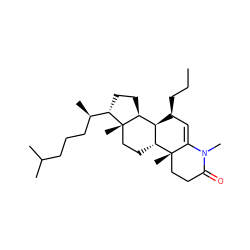 CCC[C@H]1C=C2N(C)C(=O)CC[C@]2(C)[C@@H]2CC[C@]3(C)[C@H]([C@H](C)CCCC(C)C)CC[C@H]3[C@@H]12 ZINC000253640369
