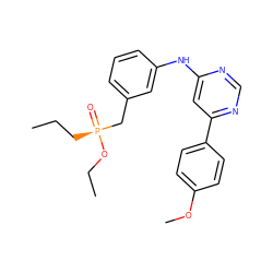 CCC[P@@](=O)(Cc1cccc(Nc2cc(-c3ccc(OC)cc3)ncn2)c1)OCC ZINC000169346855