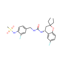 CCC1(CC)C[C@@H](NC(=O)NCc2ccc(NS(C)(=O)=O)c(F)c2)c2cc(F)ccc2O1 ZINC000169704434