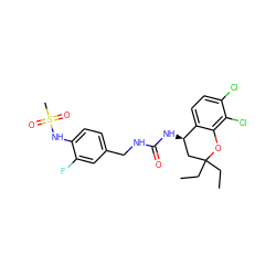 CCC1(CC)C[C@@H](NC(=O)NCc2ccc(NS(C)(=O)=O)c(F)c2)c2ccc(Cl)c(Cl)c2O1 ZINC000169704425