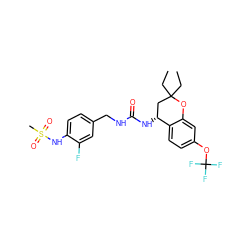 CCC1(CC)C[C@@H](NC(=O)NCc2ccc(NS(C)(=O)=O)c(F)c2)c2ccc(OC(F)(F)F)cc2O1 ZINC000169704435