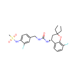 CCC1(CC)C[C@@H](NC(=O)NCc2ccc(NS(C)(=O)=O)c(F)c2)c2cccc(F)c2O1 ZINC000169704429