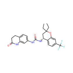 CCC1(CC)C[C@@H](NC(=O)Nc2ccc3c(c2)NC(=O)CC3)c2ccc(C(F)(F)F)cc2O1 ZINC000143561959