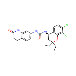 CCC1(CC)C[C@@H](NC(=O)Nc2ccc3c(c2)NC(=O)CC3)c2ccc(Cl)c(Cl)c2O1 ZINC000143583328