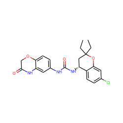 CCC1(CC)C[C@@H](NC(=O)Nc2ccc3c(c2)NC(=O)CO3)c2ccc(Cl)cc2O1 ZINC000143596271