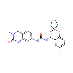 CCC1(CC)C[C@@H](NC(=O)Nc2ccc3c(c2)NC(=O)N(C)C3)c2cc(F)ccc2O1 ZINC000143414146