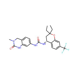 CCC1(CC)C[C@@H](NC(=O)Nc2ccc3c(c2)NC(=O)N(C)C3)c2ccc(C(F)(F)F)cc2O1 ZINC000143503203