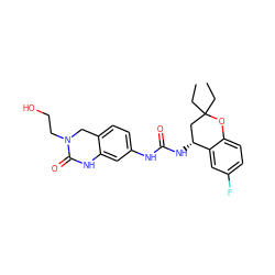 CCC1(CC)C[C@@H](NC(=O)Nc2ccc3c(c2)NC(=O)N(CCO)C3)c2cc(F)ccc2O1 ZINC000143315652