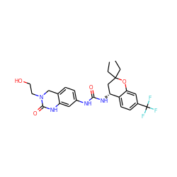 CCC1(CC)C[C@@H](NC(=O)Nc2ccc3c(c2)NC(=O)N(CCO)C3)c2ccc(C(F)(F)F)cc2O1 ZINC000143502338