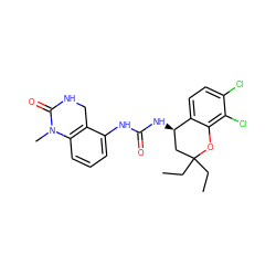 CCC1(CC)C[C@@H](NC(=O)Nc2cccc3c2CNC(=O)N3C)c2ccc(Cl)c(Cl)c2O1 ZINC000143588349