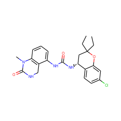 CCC1(CC)C[C@@H](NC(=O)Nc2cccc3c2CNC(=O)N3C)c2ccc(Cl)cc2O1 ZINC000143687117