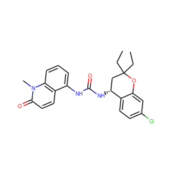 CCC1(CC)C[C@@H](NC(=O)Nc2cccc3c2ccc(=O)n3C)c2ccc(Cl)cc2O1 ZINC000145717394