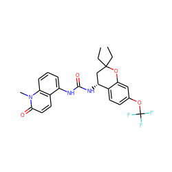 CCC1(CC)C[C@@H](NC(=O)Nc2cccc3c2ccc(=O)n3C)c2ccc(OC(F)(F)F)cc2O1 ZINC000145709470