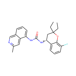 CCC1(CC)C[C@@H](NC(=O)Nc2cccc3cnc(C)cc23)c2cccc(F)c2O1 ZINC000059264544