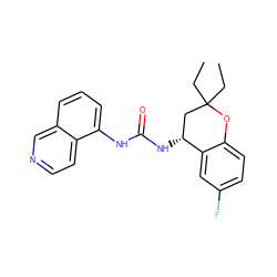 CCC1(CC)C[C@@H](NC(=O)Nc2cccc3cnccc23)c2cc(F)ccc2O1 ZINC000059262679