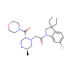 CCC1(CC)CN(C(=O)CN2C[C@@H](C)NC[C@@H]2C(=O)N2CCOCC2)c2cc(Cl)ccc21 ZINC000219025969