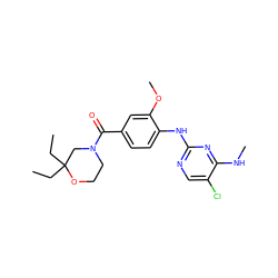 CCC1(CC)CN(C(=O)c2ccc(Nc3ncc(Cl)c(NC)n3)c(OC)c2)CCO1 ZINC000147700246