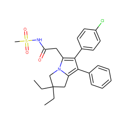 CCC1(CC)Cc2c(-c3ccccc3)c(-c3ccc(Cl)cc3)c(CC(=O)NS(C)(=O)=O)n2C1 ZINC000043020384