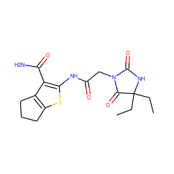 CCC1(CC)NC(=O)N(CC(=O)Nc2sc3c(c2C(N)=O)CCC3)C1=O ZINC000002619988