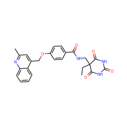 CCC1(CNC(=O)c2ccc(OCc3cc(C)nc4ccccc34)cc2)C(=O)NC(=O)NC1=O ZINC000028892559