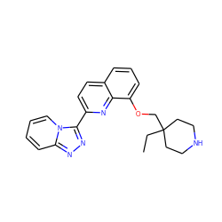 CCC1(COc2cccc3ccc(-c4nnc5ccccn45)nc23)CCNCC1 ZINC000117667258