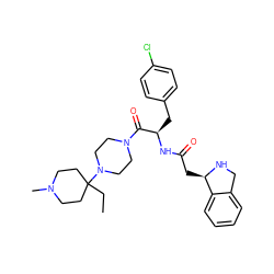 CCC1(N2CCN(C(=O)[C@@H](Cc3ccc(Cl)cc3)NC(=O)C[C@H]3NCc4ccccc43)CC2)CCN(C)CC1 ZINC000036285193