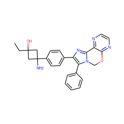 CCC1(O)CC(N)(c2ccc(-c3nc4n(c3-c3ccccc3)COc3nccnc3-4)cc2)C1 ZINC000169703894