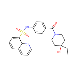 CCC1(O)CCN(C(=O)c2ccc(NS(=O)(=O)c3cccc4cccnc34)cc2)CC1 ZINC000221276241