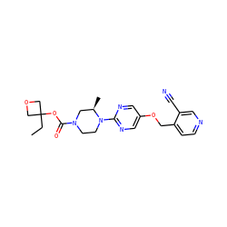 CCC1(OC(=O)N2CCN(c3ncc(OCc4ccncc4C#N)cn3)[C@H](C)C2)COC1 ZINC000169322370