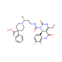 CCC1=C(C(N)=O)[C@@H](c2ccc(F)c(F)c2)N(C(=O)NCC[C@@H](C)N2CCC(C(=O)OC)(c3ccccc3)CC2)C(=O)N1 ZINC000027547080