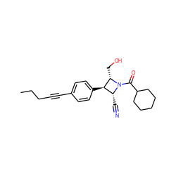 CCCC#Cc1ccc([C@@H]2[C@@H](C#N)N(C(=O)C3CCCCC3)[C@H]2CO)cc1 ZINC000095600191