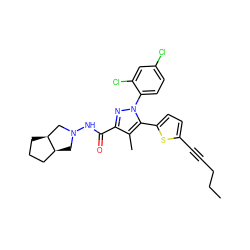 CCCC#Cc1ccc(-c2c(C)c(C(=O)NN3C[C@H]4CCC[C@H]4C3)nn2-c2ccc(Cl)cc2Cl)s1 ZINC000040865350