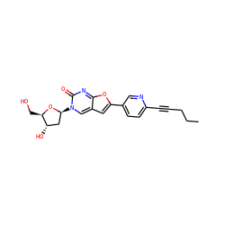 CCCC#Cc1ccc(-c2cc3cn([C@H]4C[C@H](O)[C@@H](CO)O4)c(=O)nc3o2)cn1 ZINC000028710412