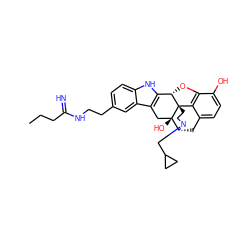 CCCC(=N)NCCc1ccc2[nH]c3c(c2c1)C[C@@]1(O)[C@H]2Cc4ccc(O)c5c4[C@@]1(CCN2CC1CC1)[C@H]3O5 ZINC000026954084