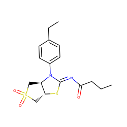 CCCC(=O)/N=C1\S[C@@H]2CS(=O)(=O)C[C@H]2N1c1ccc(CC)cc1 ZINC000005249672