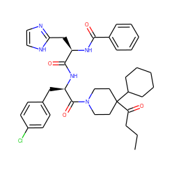 CCCC(=O)C1(C2CCCCC2)CCN(C(=O)[C@@H](Cc2ccc(Cl)cc2)NC(=O)[C@@H](Cc2ncc[nH]2)NC(=O)c2ccccc2)CC1 ZINC000028371291