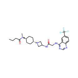 CCCC(=O)N(C)[C@H]1CC[C@H](N2CC(NC(=O)CNc3ncnc4ccc(C(F)(F)F)cc34)C2)CC1 ZINC000149220119