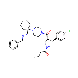 CCCC(=O)N1C[C@H](c2ccc(Cl)cc2)[C@@H](C(=O)N2CCN(C3(CNCc4ccccc4)CCCCC3)CC2)C1 ZINC000028953919