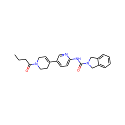 CCCC(=O)N1CC=C(c2ccc(NC(=O)N3Cc4ccccc4C3)nc2)CC1 ZINC000167053961