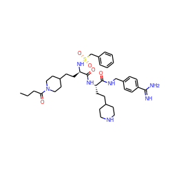 CCCC(=O)N1CCC(CC[C@@H](NS(=O)(=O)Cc2ccccc2)C(=O)N[C@@H](CCC2CCNCC2)C(=O)NCc2ccc(C(=N)N)cc2)CC1 ZINC000169697467