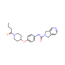 CCCC(=O)N1CCC(Oc2ccc(NC(=O)N3Cc4ccncc4C3)cc2)CC1 ZINC000167301919