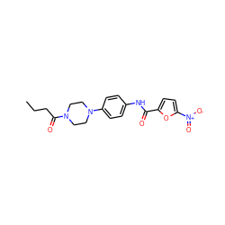 CCCC(=O)N1CCN(c2ccc(NC(=O)c3ccc([N+](=O)[O-])o3)cc2)CC1 ZINC000004412722