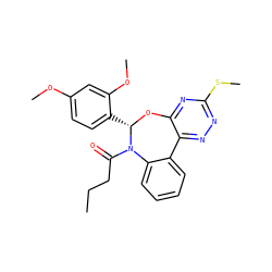 CCCC(=O)N1c2ccccc2-c2nnc(SC)nc2O[C@H]1c1ccc(OC)cc1OC ZINC000000684694