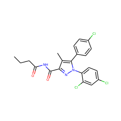 CCCC(=O)NC(=O)c1nn(-c2ccc(Cl)cc2Cl)c(-c2ccc(Cl)cc2)c1C ZINC000040410397