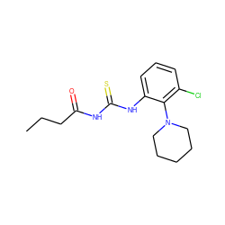 CCCC(=O)NC(=S)Nc1cccc(Cl)c1N1CCCCC1 ZINC000000528512