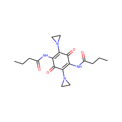 CCCC(=O)NC1=C(N2CC2)C(=O)C(NC(=O)CCC)=C(N2CC2)C1=O ZINC000102843013