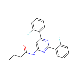 CCCC(=O)Nc1cc(-c2ccccc2F)nc(-c2ccccc2F)n1 ZINC000066103964